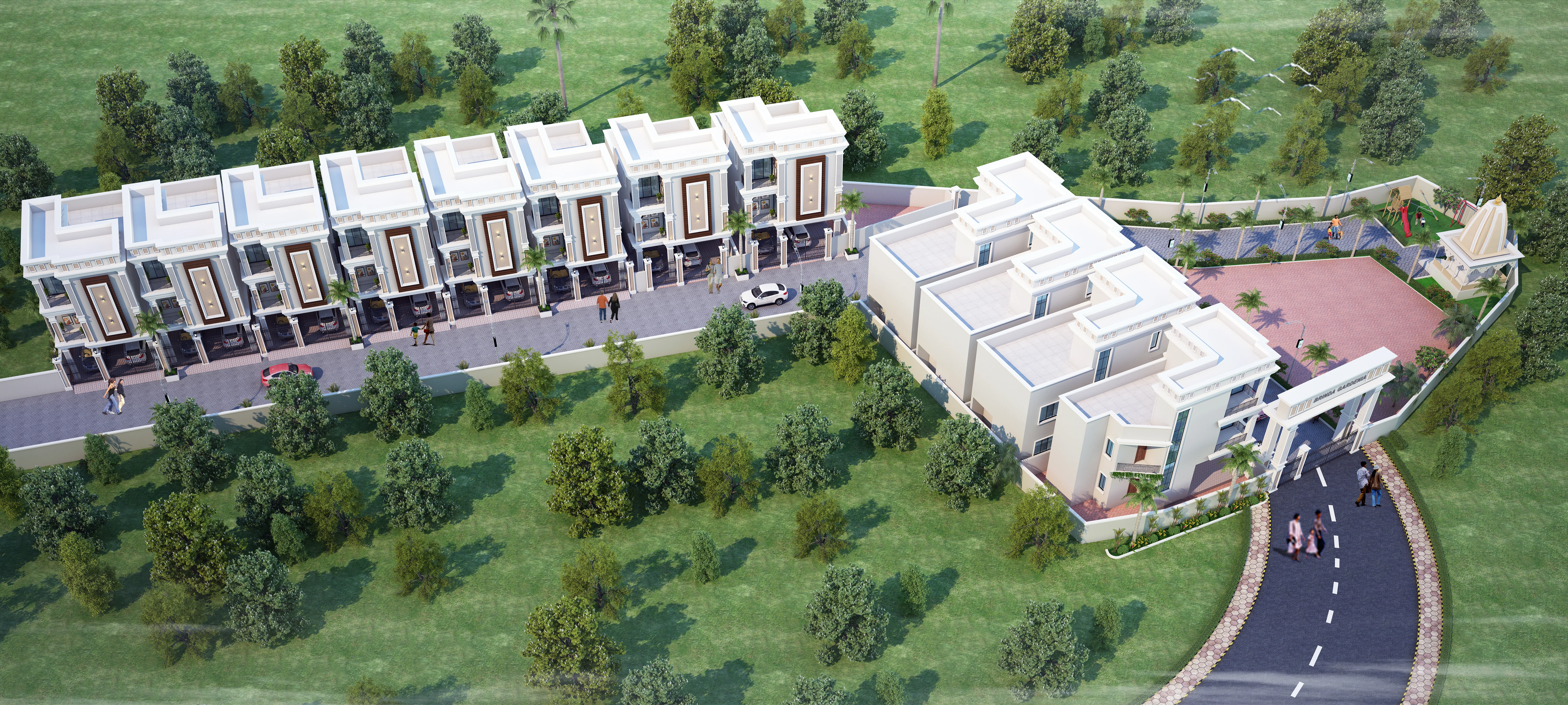 Aerial master plan view of Brinda Gardenia in its landscaped setting